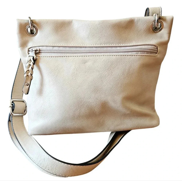 Naturalizer Zipper Pocket Cream Leather Messenger  Crossbody Bag - Picture 8 of 12